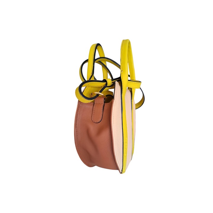 Bolso Bandolera Redondo Nyssa Piel Arena, Terracota y Amarillo Limón - Imagen 3