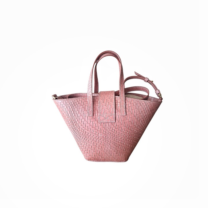 Bolso Capazo Piel Trenzada Rosa Empolvado - Imagen 2