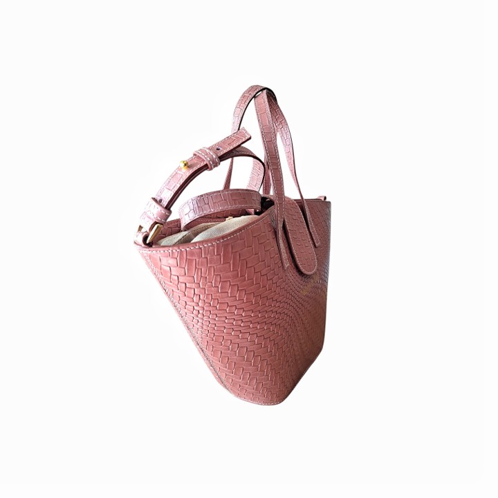 Bolso Capazo Piel Trenzada Rosa Empolvado - Imagen 3