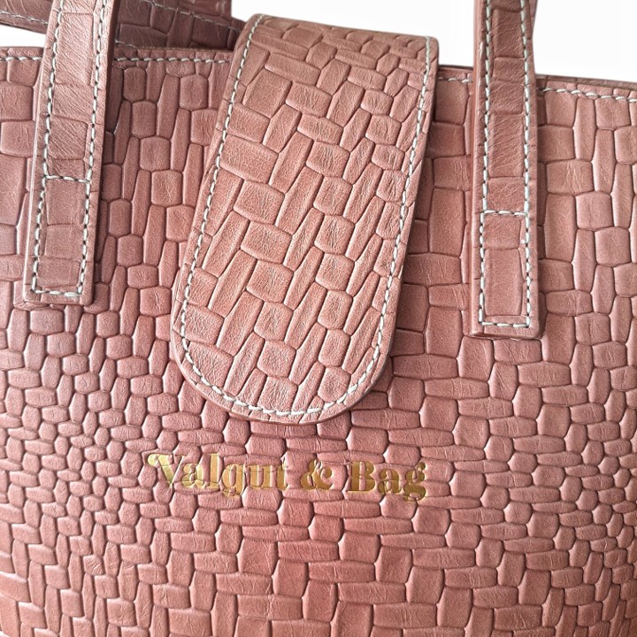 Bolso Capazo Piel Trenzada Rosa Empolvado - Imagen 5