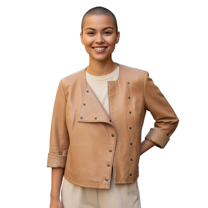 Chaqueta Piel de Napa Beige Marzipan - Imagen 7