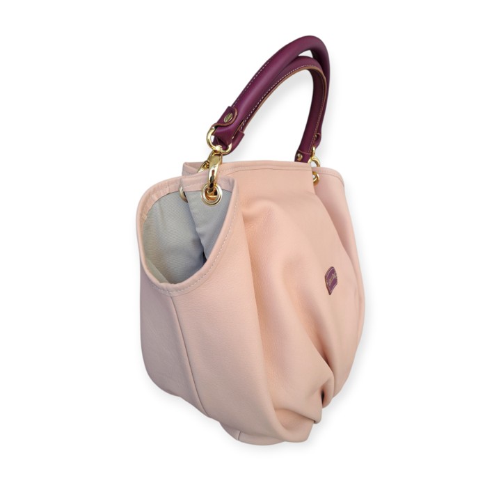 Bolso Dante maquillaje artesanal de piel de ternera – vista lateral con asas de hombro